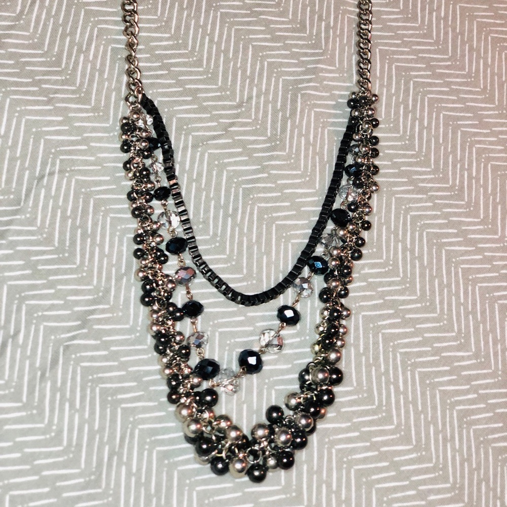 Fun black, silver, iridescent necklace